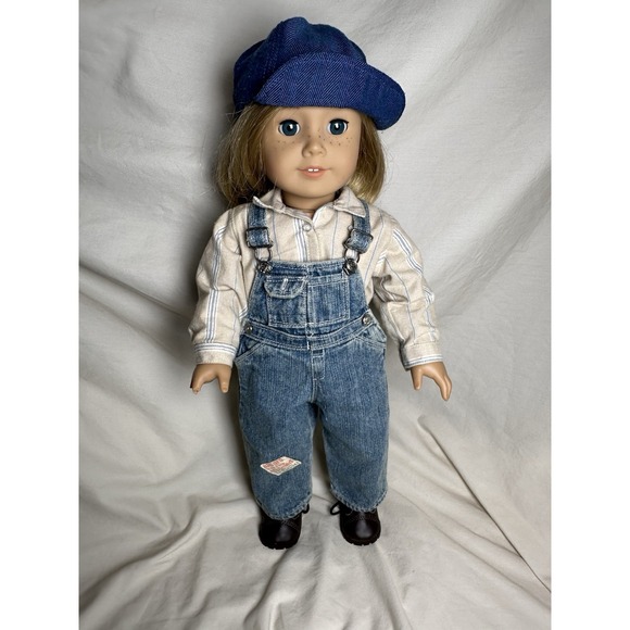 American‎ Girl Kit Kittredge Hobo Outfit Hat Overalls Shirt Boots EUC!